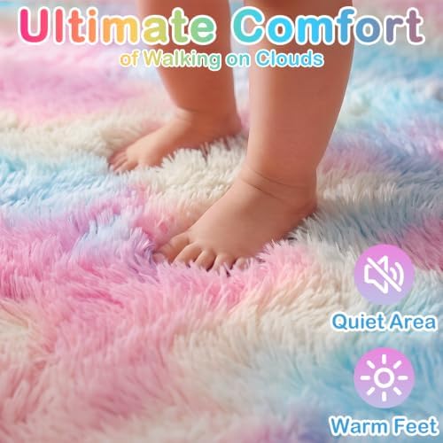 Fluffy Large Rainbow Carpets 6x9, Plush Soft Shaggy Rugs for Bedroom Girls - Image 2