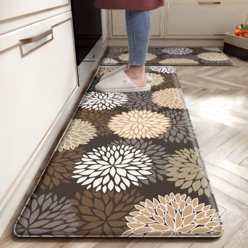 Kitchen Mats Set of 2 Cushioned Anti Fatigue Kitchen Rugs Non Slip Waterproof Runner Memory Foam Kitchen Floor Mat Comfort Standing Mat for Sink, Office, Laundry, Drak Brown by tubeamin