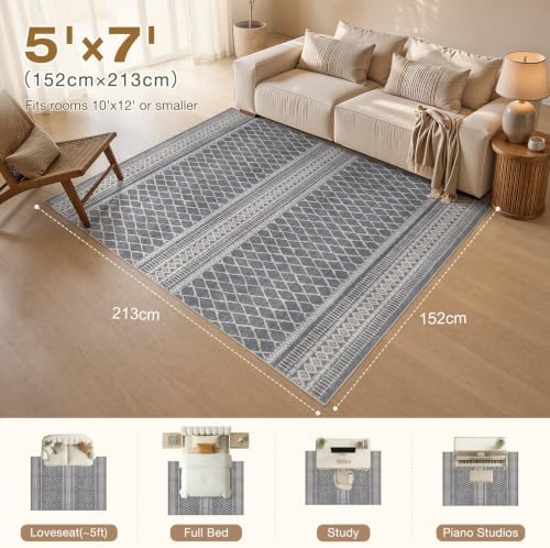 cotiled Boho 5x7 Area Rugs for Living Room: Soft Moroccan Washable Rug - Image 7