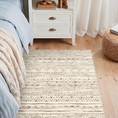 Ksrau 3x3 Square Area Rug Washable: Non Slip Living Room Floor Mat Beige - Image 3