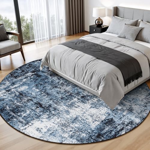 Rugflix Round Area Rugs 8Ft for Living Room, Washable Navy Blue Circle Rug - Image 2