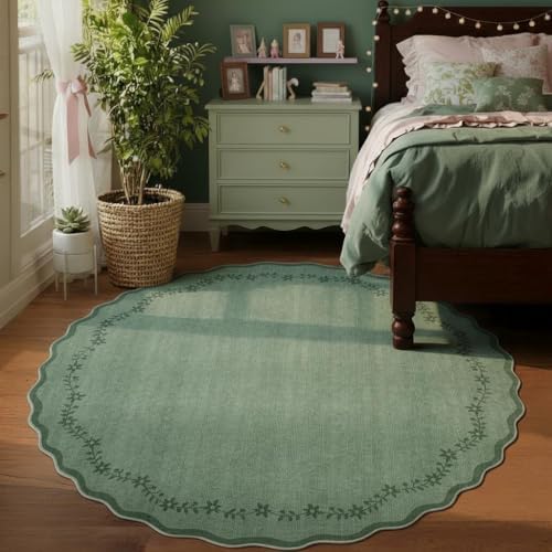 GarveeHome Round Rugs 4ft Scalloped Washable Small Circle Rug for Kids Room - Image 3