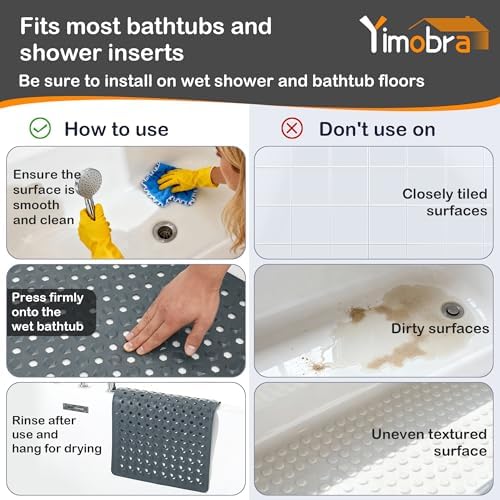 Yimobra Bathtub Mat Non Slip, 34.5"X15.5" Long Shower Mat for Inside Shower, Machine Washable Bath Mat with Drain Holes & Strong Suction Cups, Soft on Feet, Bathroom Essentials, Dark Grey - Image 4