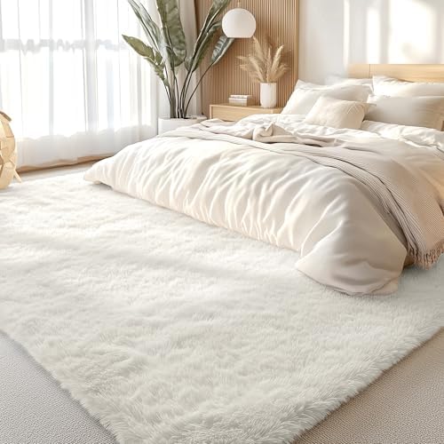 OLANLY 9x10 Machine Washable Large Area Rugs for Living Room, Bedroom, Soft Fluffy Shaggy Bedside Rug, Indoor Floor Carpet for Kids Girls and Boys, Dorms, Nursery, Home Decor Aesthetic, Ivory - Image 3