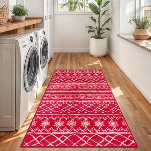 KUTA 3x5 Christmas Enreyway Rug Moroccan Boho Washable Area Rugs Red - Image 3