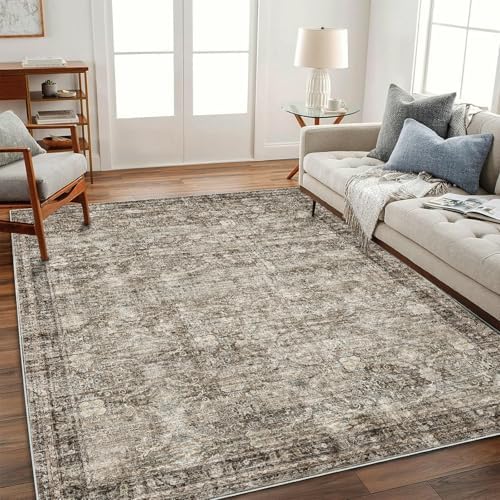 CHAMPLANT Washable Area Rug 4'x6' Vintage Traditional Floor Cover Foldable Thin Rugs Retro Kitchen Indoor Distressed Non Slip Carpet Floral Print Mat Bedroom Living Room by CHAMPLANT