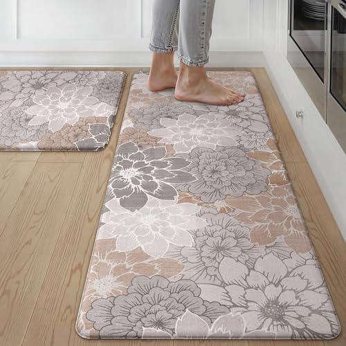 GENIMO Anti Fatigue Kitchen Mats for Floor 2PCS, Standing Rugs, Taupe Grey by GENIMO