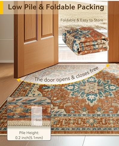 RELEANY Washable Area Rug, Large 10'x12', Red/Orange/Blue/Brown - Image 4