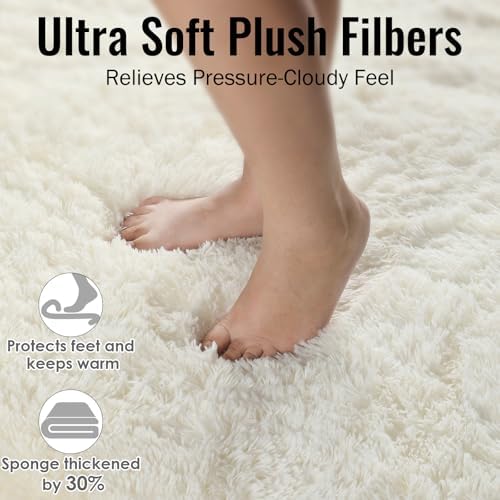 PAGISOFE Cream White Round Rugs 5Ft, Fluffy Shaggy Ivory Carpets, Rugs for Girls Boys Baby Kids Bedroom, Indoor Furry Comfy Teepee Mats, Circular Rug for Reading Area Nursery Room Decor Aesthetic - Image 2
