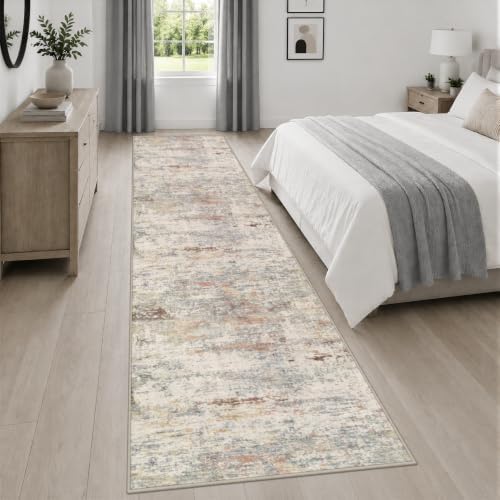 2.6x14 Washable Runner Rug:Modern Abstract Indoor Soft Carpet Taupe - Image 4