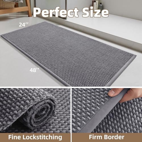 PADOOR-Bath Mat Runner-Super Absorbent Chenille Bathroom Mats-Rubber Backed Bath Mats for Bathroom Non Slip, Easy Clean Bathroom Runner Rugs Front of Bathtub,Shower Room,Sink-24×48 - Image 2
