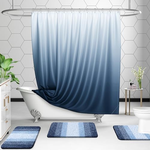 OLANLY Microfiber Bathroom Rugs Sets 3 Piece, Absorbent Bath Mats, Navy - Image 6