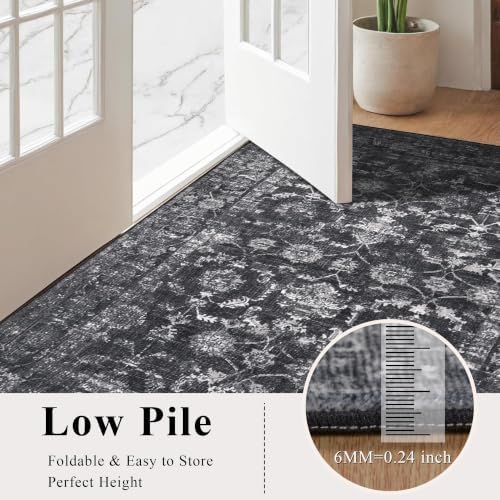 3ft Round Washable Office Rug Non-Slip Vintage Black Throw Carpet - Image 7