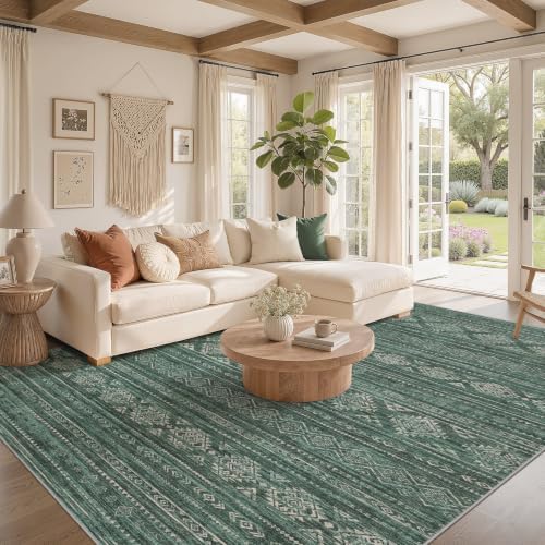 Nakagishi 8X10 Area Rugs Living Room: Washable Boho Large Neutral Modern Soft Farmhouse Green Rug Stain Resistant Indoor Floor Non-Slip Carpet for Women Home Enthusiasts Aged 25-45 - Bedroom Room - Image 2