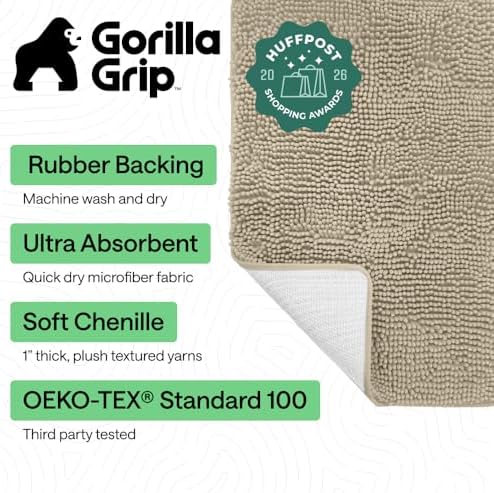GORILLA GRIP Bath Rug Mat for Bathroom, Absorbent Chenille, 30x20 Sand - Image 2