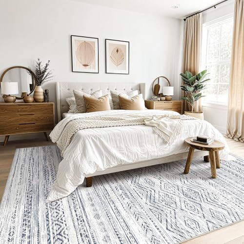 Tortania Area Rug Living Room Rugs- 8x10 Washable Large Soft Neutral Boho Moroccan Bohemian Farmhouse Rug Indoor Floor Carpet for Bedroom Under Dining Table Home Office Decor - Dark Blue - Image 2
