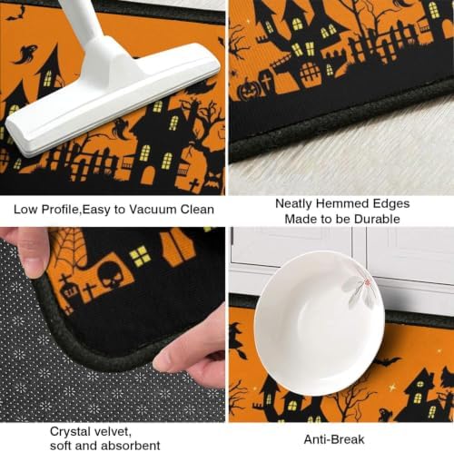 Halloween Kitchen Rugs and Mats Set of 2,Scary Pumpkin Ghost Witch Floor Mats,Non Slip Washable Anti Fatigue Kitchen Runner Rug for Kitchen Sink Front Laundry Room Halloween Decor,17x30+17x47In - Image 6