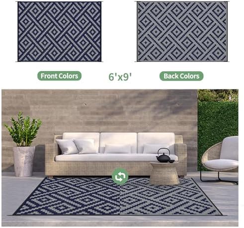 GENIMO Outdoor Rug, Waterproof Plastic Rugs for Patio, 6'x9' Blue Grey - Image 3