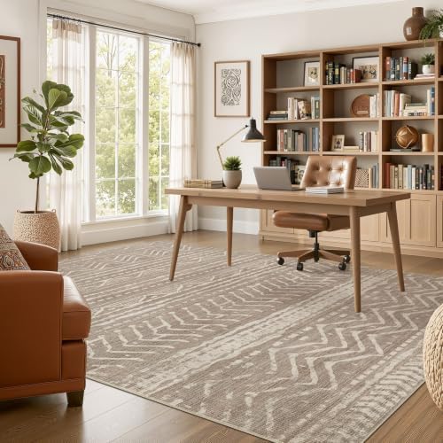 Nakagishi Area Rug Living Room Rugs: 12x18 Large Soft Machine Washable Boho Moroccan FarmNeutral Stain Resistant Indoor Floor Carpet for Bedroom Under Dining Table Home Office Decor-Dark Brown - Image 5