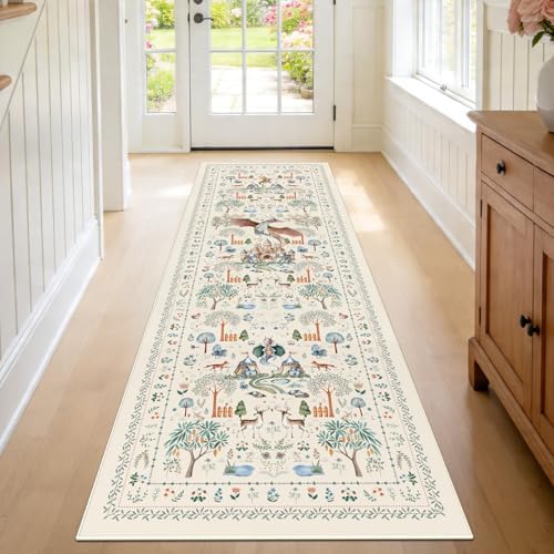 nesrt Washable Fantasy Dragon Runner Rugs for Hallway 2x6ft, Beige Animal Print Kitchen Rug Runners Non Slip, Woodland Floor Carpets for Kid Bedroom Bathroom Entry Decor by nesrt