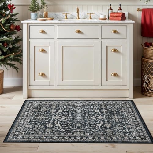 Grey Floral Hallway Runner Rug 2x5 for Bedroom Kitchen - Image 3