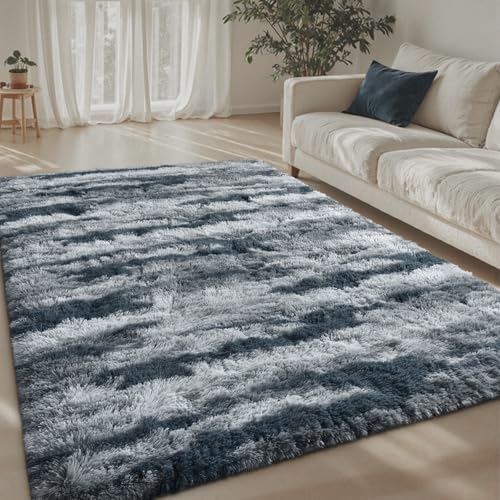 4x6 Ft Shag Plush Rugs for Bedroom,Ultra Soft Fluffy Furry Area Rugs Non-Slip Carpet for Living Room,Nursery,Kids Room,Dorm,Aesthetic Home Decor (Blue) by Lo%CC%80utiRootHome