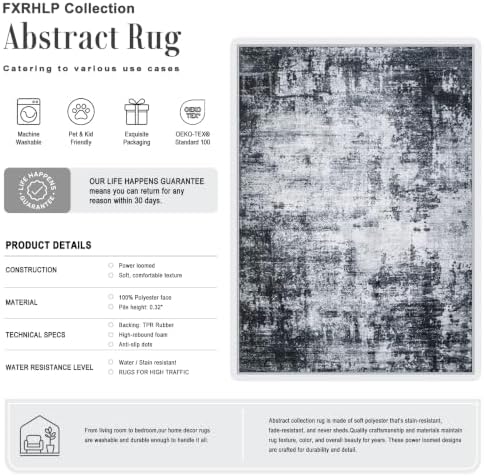 Area Rug Living Room: 4x6 Modern Washable Soft Carpet Dark Black - Image 2
