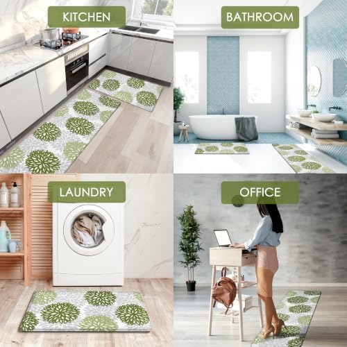 Kitchen Mats Set of 2 Cushioned Anti Fatigue Kitchen Rugs Non Slip Waterproof Runner Memory Foam Kitchen Floor Mat Comfort Standing Mat for Sink, Office, Laundry, Green - Image 3