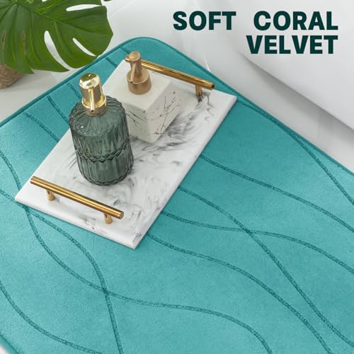YIHOUSE Bathroom Rugs Set 3 Piece, Memory Foam Bath Mat Teal - Image 6