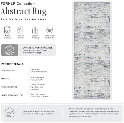 3x8 Washable Runner Rug：Modern Abstract Soft Carpet Blue Grey - Image 2