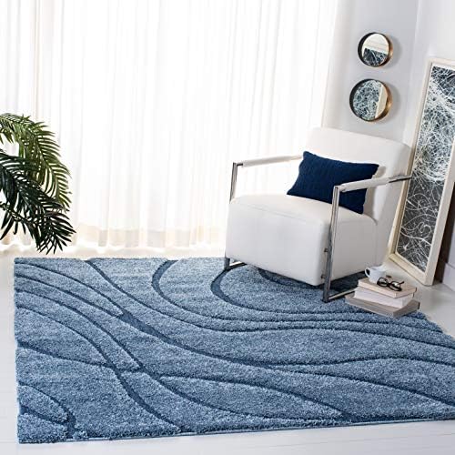 SAFAVIEH Florida Shag Square Rug 5', Soft Light Blue & Blue SG471-6065 by Unknown