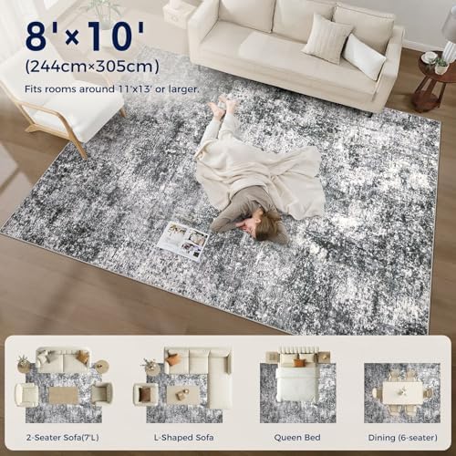 DMOYEST Area Rug Living Room Rugs 8x10 Washable Abstract Grey Carpet - Image 6