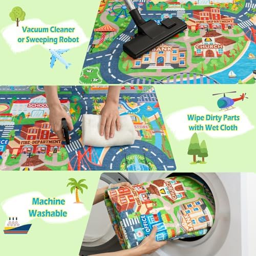 4'x5' Car Rug Play Mat for Kids, Road Traffic Playmat for Kids Room - Image 6