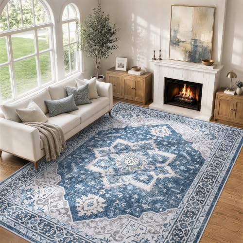 6x9 Washable Area Rugs for Living Room Blue Non-Slip Rug by Unknown