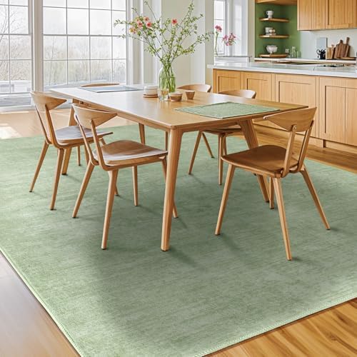 8x10 Washable Area Rug, Green Solid Area Rugs for Living Room & Bedroom - Image 3