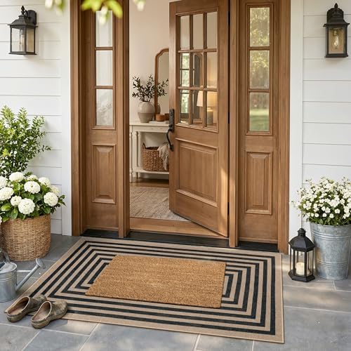 Lahome Modern 3x5 Outdoor Patio Rug, Black Indoor Outdoor Easy Jute Rug - Image 2