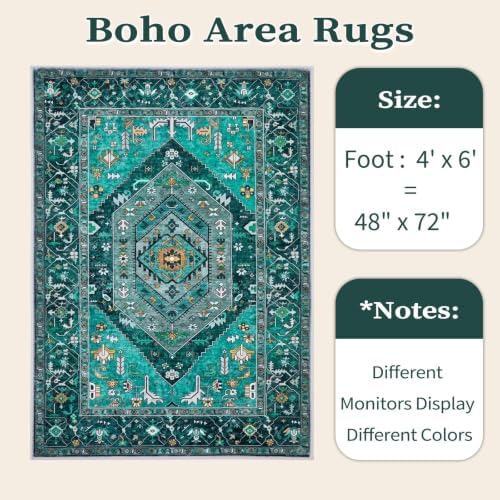 SERISSA 4x6 Washable Non Slip Boho Area Rug for Bedroom，Teal - Image 6