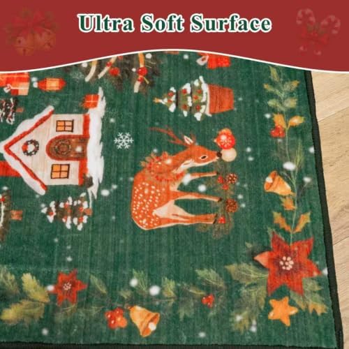 Vintage Christmas Runner Rug 2x8: Santa Claus Runners for Hallways Kitchen Non-Slip Washable Entryway Bathroom Rugs Winter Soft Low Pile Floor Carpet for Bedroom Holiday Decoration Present（2x8，Green） - Image 7