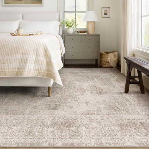 XLUEZ Area Rug 6x9 Living Room Rug, Machine Washable Vintage Distressed Medallion Rug Non-Slip Soft Low Pile Large Indoor Rugs for Bedroom Kitchen Dining Room Office(Brown,6'x9') - Image 2