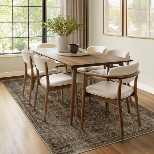 Coffee Brown 5x7 Living Room Rug, Vintage Distressed Washable Non Slip Area Rugs for Bedroom Dining Room, Warm Earth Tone Low Pile Thin Carpet Rugs for Den/Home Office/Kitchen/Foyer - Image 4