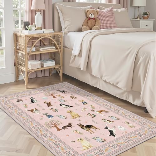 Pink Area Rug 3x5 for Bedroom Entryway Dog Animal Rug by WelcometoBabovid