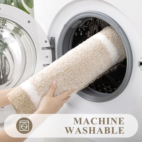 Pauwer 3 Piece Bathroom Rug Set, Non Slip Washable Bath Mat, Light Beige - Image 6