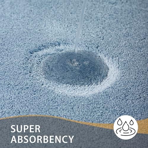 MINIDEAR Toilet Rugs 24x20 - U Shaped Light Blue Thick Memory Foam Contour Rugs,Ultra Soft & Plush Fluffy, Non-Slip, Quick Dry, Absorbent Washable Floor Microfiber Mat for Home Decor Accessories - Image 4
