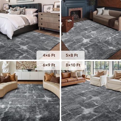 FinRèc Home 9x12 Non-Slip Fluffy Area Rugs for Living Room (Star Grey) - Image 5