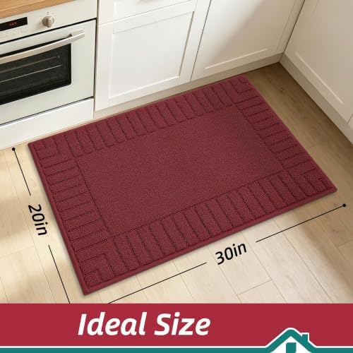 BEQHAUSE Kitchen Rugs 20"x30", Non Slip Washable Kitchen Mat, Burgundy Red - Image 2
