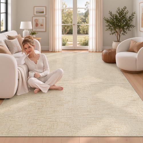 Valenrug 9x12 Area Rug, High Low Pile Washable Rugs for Living Room Beige - Image 4