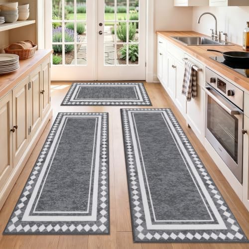 HEBE Boho Kitchen Rugs Set of 3, Non Slip Washable Kitchen Mats for Floor by HEBE