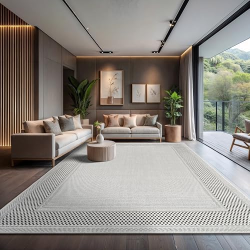 CAMILSON Easy Jute Rug 10x14, Indoor Outdoor Off-White Color Fiber Area Rugs for Living Room Patio and Dining Room Rug, Bordered Boho Woven Design, Easy-Cleaning, Washable Outside Carpet (10 x 14) by CAMILSONIndoorOutdoorAreaRugs
