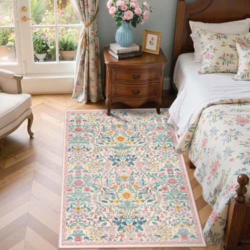 4x6 Floral Area Rug Soft Low Pile Boho Carpet for Living Room - Image 4