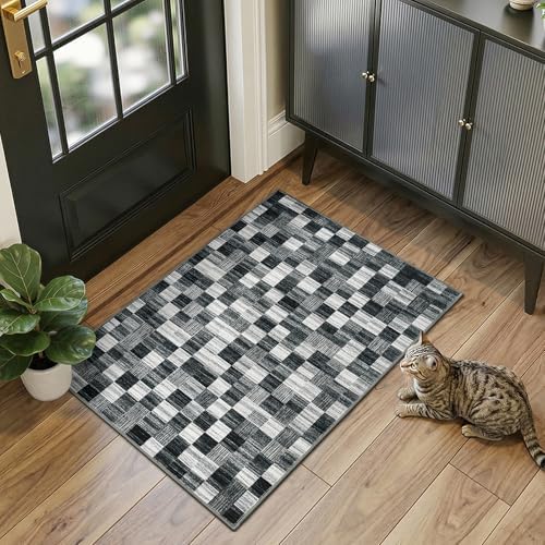Terrug Black and White Checkered Rug for Entryway, 2x3 Small Area Rugs by TerrugHomeDecor
